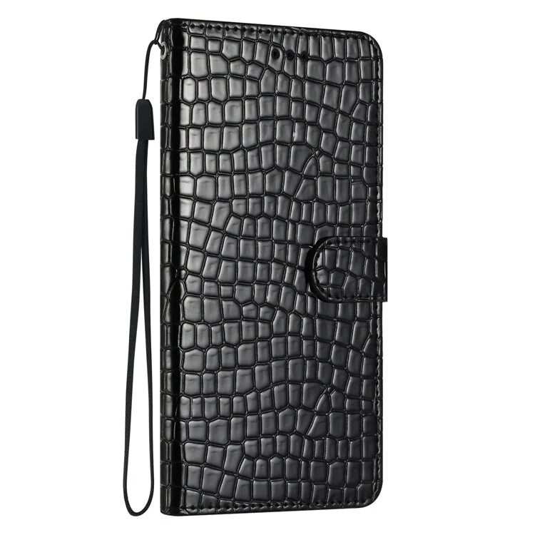 For Samsung Galaxy A42 5G Book Style Crocodile Texture Phone Case Leather Cover Stand Wallet with Hand Strap - Black