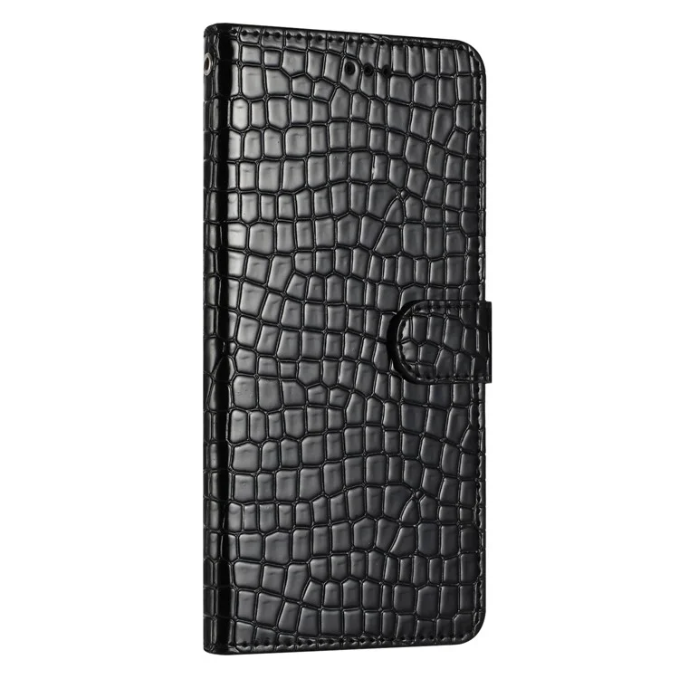 For Samsung Galaxy A42 5G Book Style Crocodile Texture Phone Case Leather Cover Stand Wallet with Hand Strap - Black