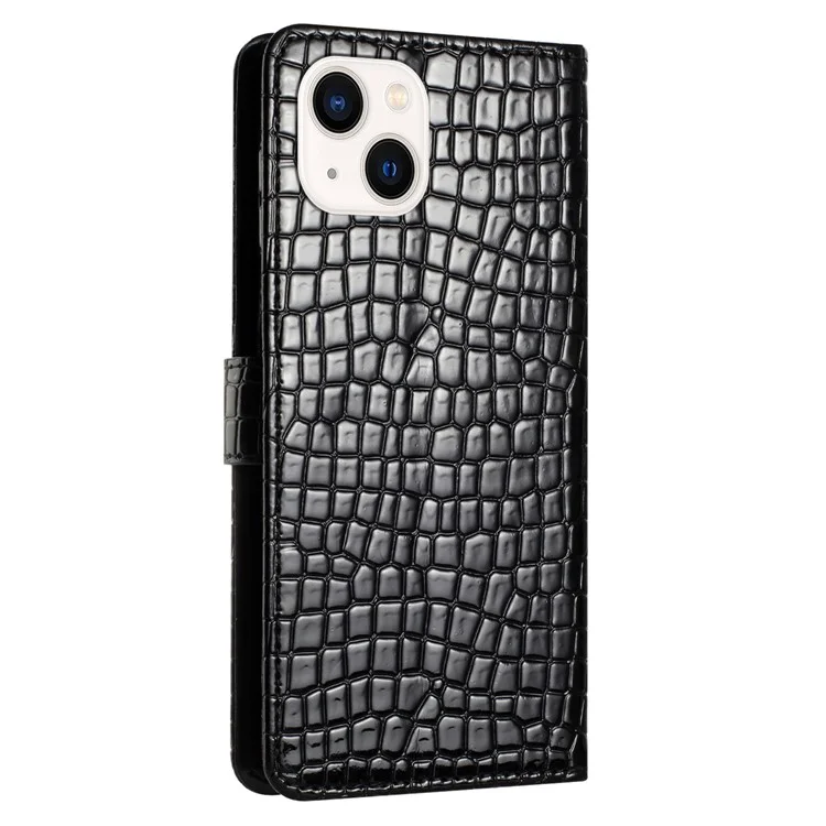 Para iPhone 13 mini 5.4 polegadas Fecho Magnético Textura de Crocodilo PU Leather Stand Phone Wallet Case com Alça - Preto
