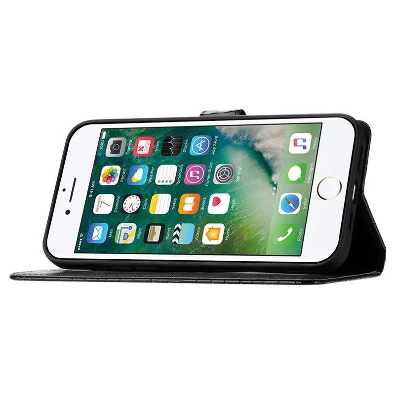 Flip Cover for iPhone 6 / 6s / 7 / 8 Crocodile Texture Stand Phone PU Leather Wallet Case with Hand Strap - Black