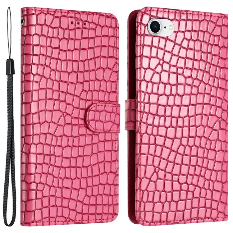 Flip Cover for iPhone 6 / 6s / 7 / 8 Crocodile Texture Stand Phone PU Leather Wallet Case with Hand Strap - Rose