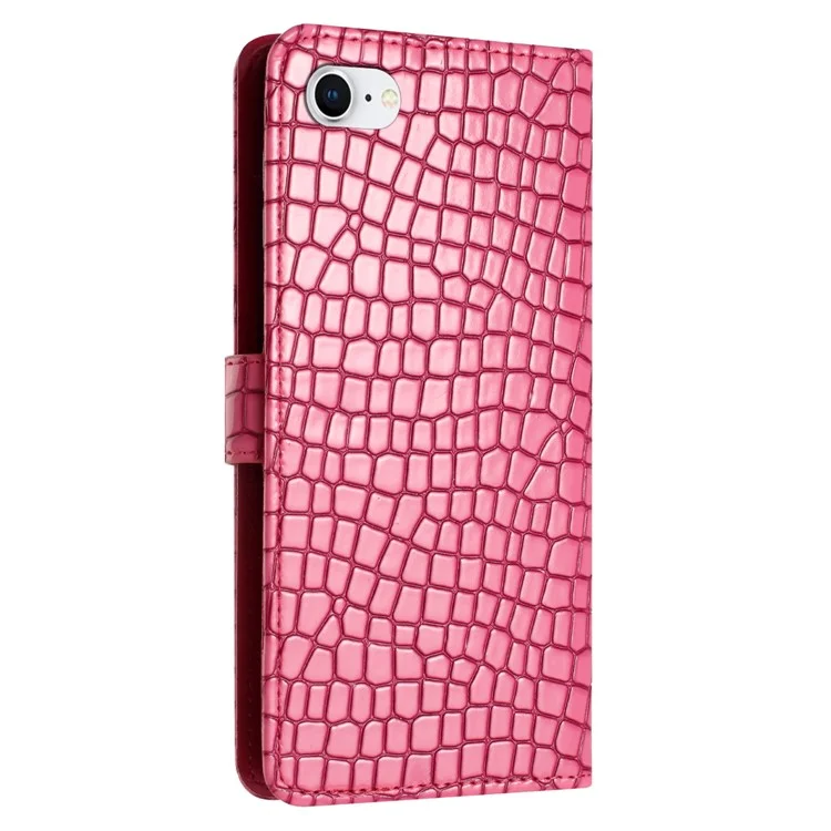 Flip Cover for iPhone 6 / 6s / 7 / 8 Crocodile Texture Stand Phone PU Leather Wallet Case with Hand Strap - Rose