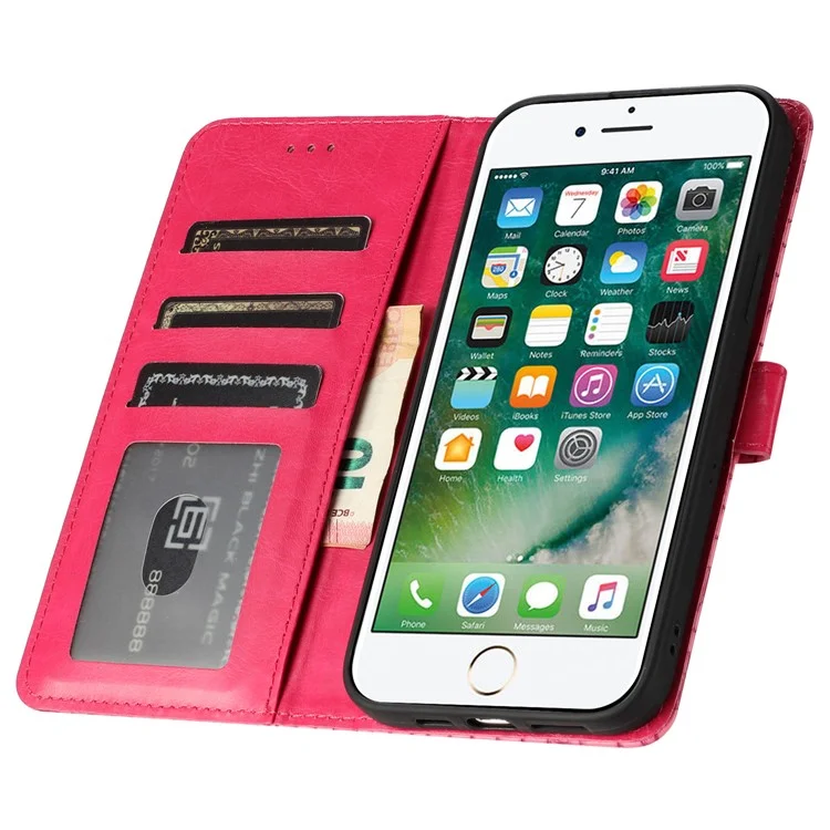 Flip Cover for iPhone 6 / 6s / 7 / 8 Crocodile Texture Stand Phone PU Leather Wallet Case with Hand Strap - Rose