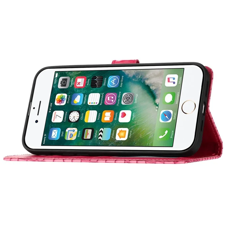Flip Cover for iPhone 6 / 6s / 7 / 8 Crocodile Texture Stand Phone PU Leather Wallet Case with Hand Strap - Rose