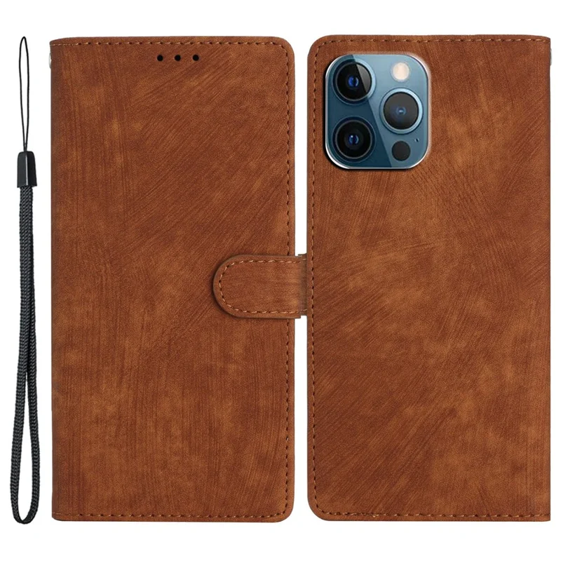 For iPhone 15 Pro Cell Phone Cover PU Leather Wallet Slim-Fit Mobile Phone Case Stand Skin-touch Shell - Brown