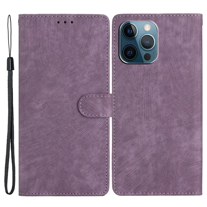 For iPhone 15 Pro Max PU Leather Mobile Phone Case Wallet Stand Skin-touch Phone Cover - Purple