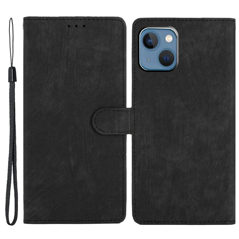 For iPhone 15 Dustproof Phone Cover PU Leather Wallet Slim-Fit Stand Skin-touch Mobile Phone Case - Black