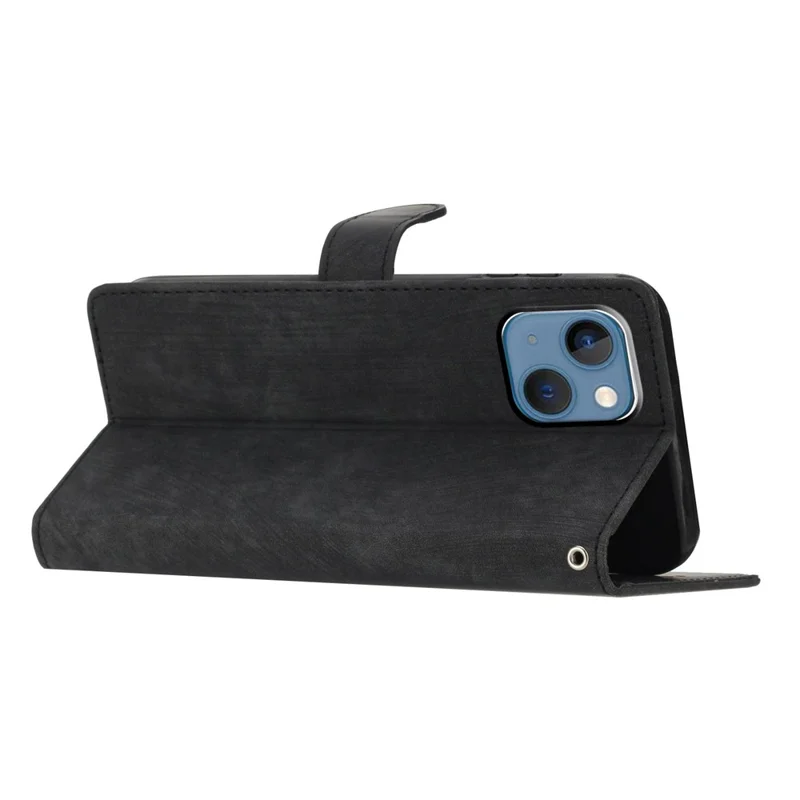 For iPhone 15 Dustproof Phone Cover PU Leather Wallet Slim-Fit Stand Skin-touch Mobile Phone Case - Black