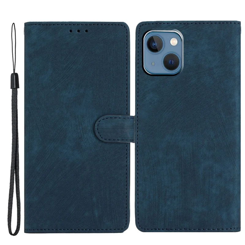 Para iPhone 15 Plus Suporte de Pele de Toque Celular Capa de Carteira de Couro PU Slim-Fit Case de Telefone Móvel - Azul