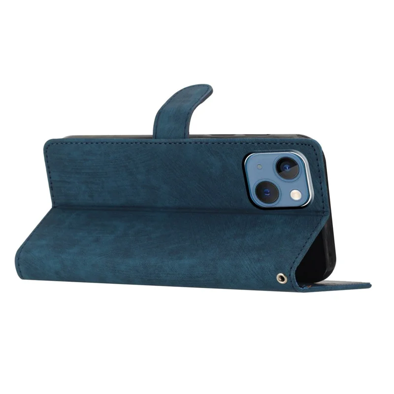 Para iPhone 15 Plus Suporte de Pele de Toque Celular Capa de Carteira de Couro PU Slim-Fit Case de Telefone Móvel - Azul