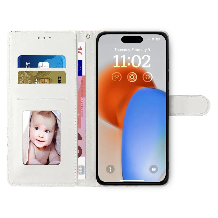 For iPhone 15 Pro Stand Phone Case Pattern Printing PU Leather Wallet Cover with Strap - Blue Butterfly