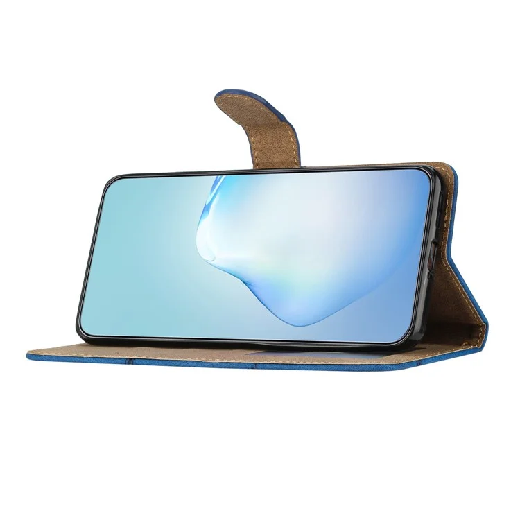 Para iPhone 15 Funda de Cartera de Piel Soporte para Teléfono Textura de Caballo Loco Funda de Teléfono Cubierta de Concha con Líneas Impresas - Negro