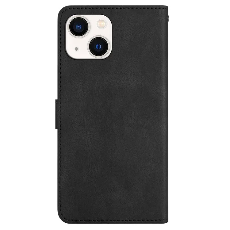 Para iPhone 15 Funda de Cartera de Piel Soporte para Teléfono Textura de Caballo Loco Funda de Teléfono Cubierta de Concha con Líneas Impresas - Negro