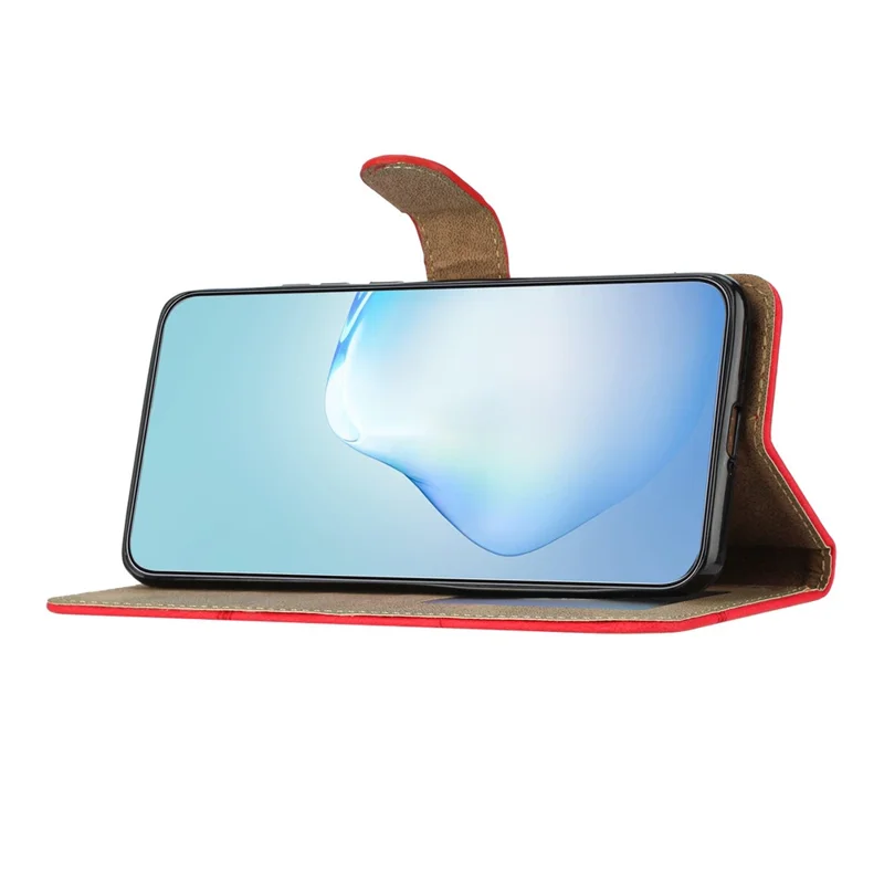 For iPhone 15 Wallet Leather Phone Stand Case Crazy Horse Texture Shell Phone Cover Imprinted Lines Shell - Red
