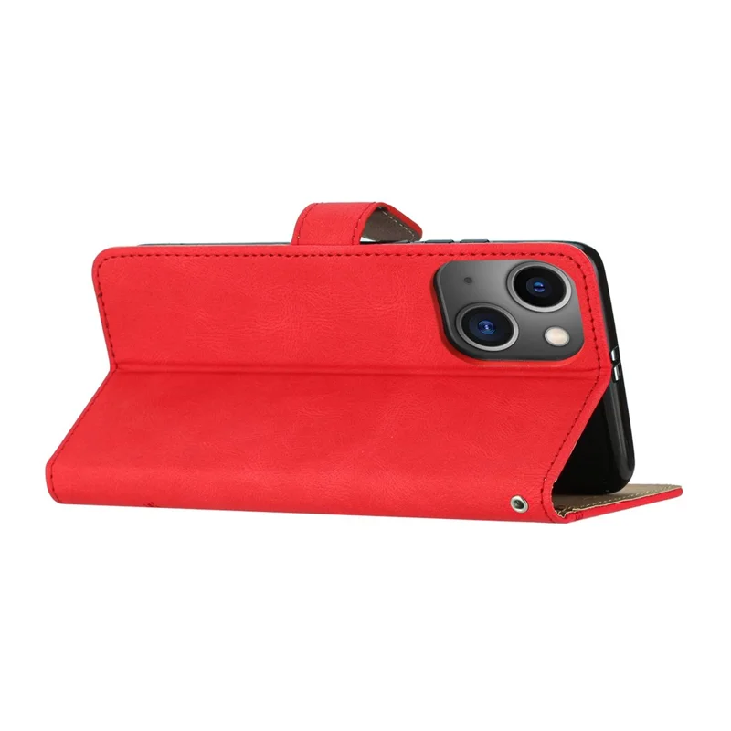 For iPhone 15 Wallet Leather Phone Stand Case Crazy Horse Texture Shell Phone Cover Imprinted Lines Shell - Red