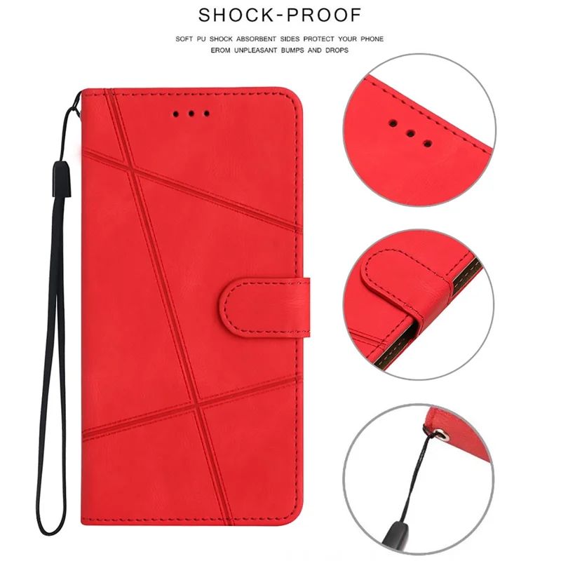 For iPhone 15 Wallet Leather Phone Stand Case Crazy Horse Texture Shell Phone Cover Imprinted Lines Shell - Red