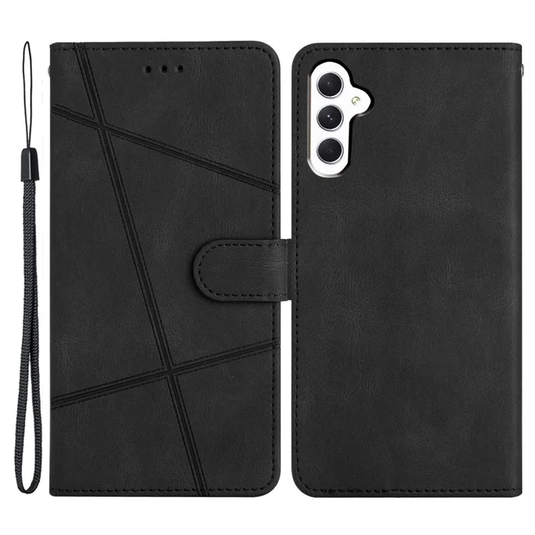 Per Samsung Galaxy A25 5G (Global) (161,0 x 76,5 x 8,3 mm) Custodia Telefonica Guscio Imprinted Lines Wallet Crazy Horse Texture Leather Stand Case - Nero
