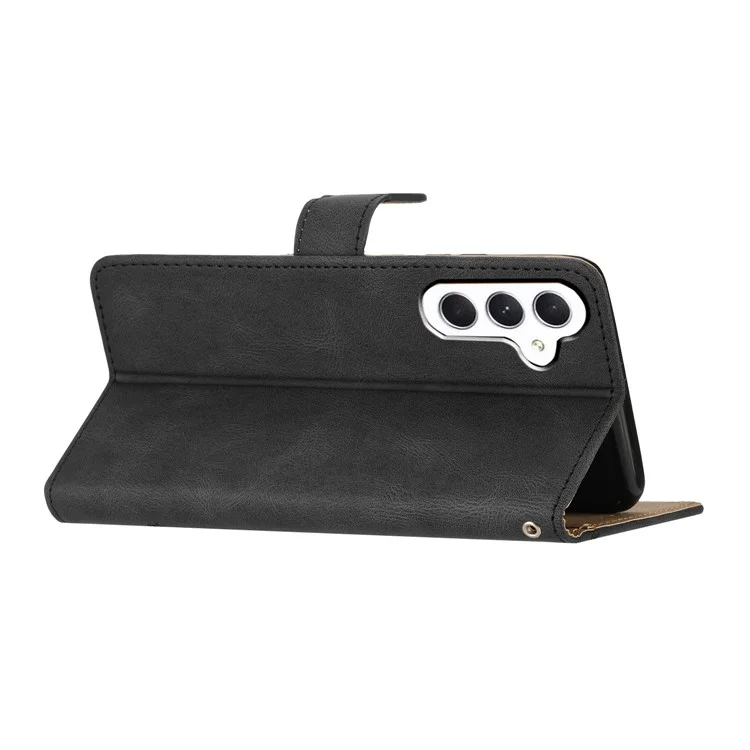 Per Samsung Galaxy A25 5G (Global) (161,0 x 76,5 x 8,3 mm) Custodia Telefonica Guscio Imprinted Lines Wallet Crazy Horse Texture Leather Stand Case - Nero