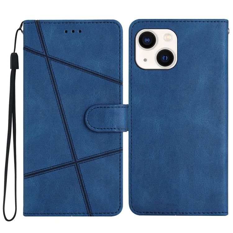 Pour iPhone 15 Plus Wallet Crazy Horse Texture Shell Phone Cover Imprinted Lines Leather Phone Stand Case - Bleu