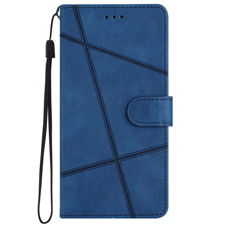 Pour iPhone 15 Plus Wallet Crazy Horse Texture Shell Phone Cover Imprinted Lines Leather Phone Stand Case - Bleu