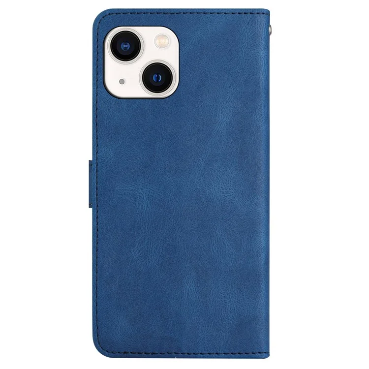 Pour iPhone 15 Plus Wallet Crazy Horse Texture Shell Phone Cover Imprinted Lines Leather Phone Stand Case - Bleu