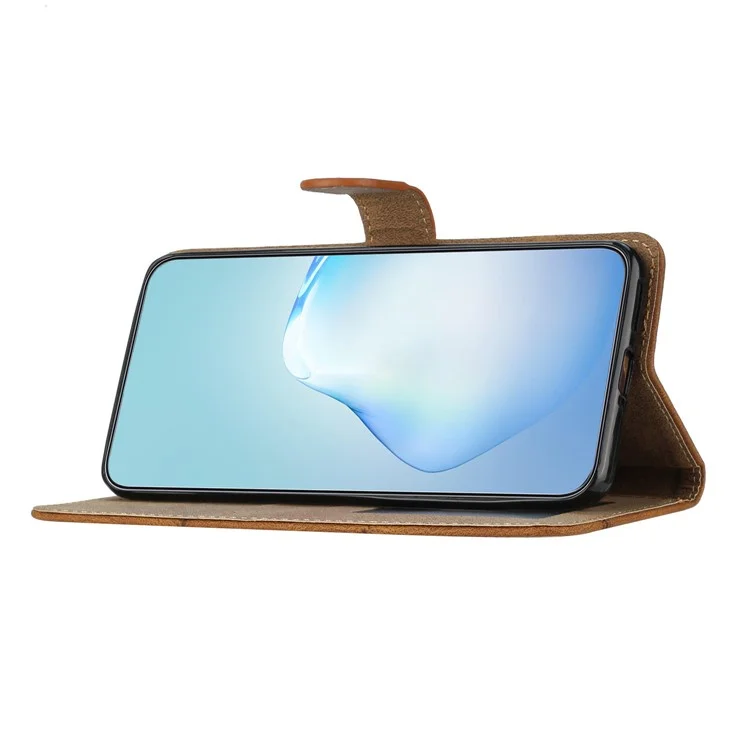 Чехол для телефона Samsung Galaxy S23 FE, с текстурой crazy horse, с тиснеными линиями, ПУ-кожаный, с подставкой, кошелек - коричневый