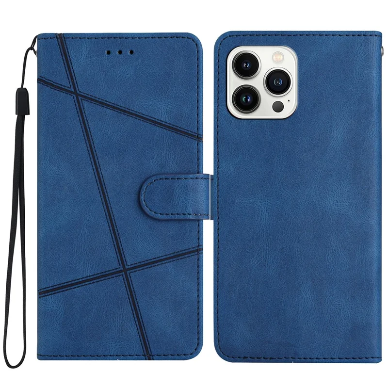 For iPhone 15 Pro Max Phone Stand Case Wallet PU Leather Phone Cover Crazy Horse Texture Imprinted Lines Shell - Blue