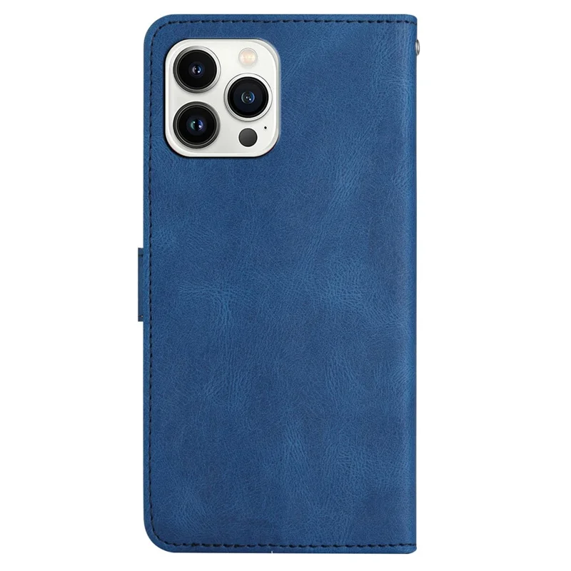 For iPhone 15 Pro Max Phone Stand Case Wallet PU Leather Phone Cover Crazy Horse Texture Imprinted Lines Shell - Blue