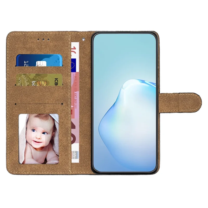 For iPhone 15 Pro Max Phone Stand Case Wallet PU Leather Phone Cover Crazy Horse Texture Imprinted Lines Shell - Black