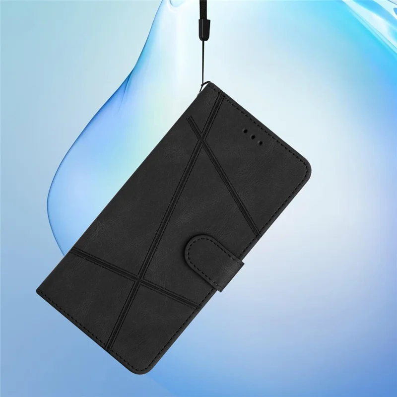 For iPhone 15 Pro Max Phone Stand Case Wallet PU Leather Phone Cover Crazy Horse Texture Imprinted Lines Shell - Black