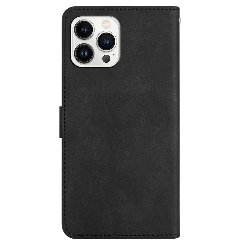 For iPhone 15 Pro Max Phone Stand Case Wallet PU Leather Phone Cover Crazy Horse Texture Imprinted Lines Shell - Black