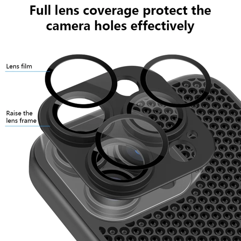 X-LEVEL For iPhone 14 Pro Max Heat Dissipation Phone Case PC Cover with Metal Glass Lens Protector - Black