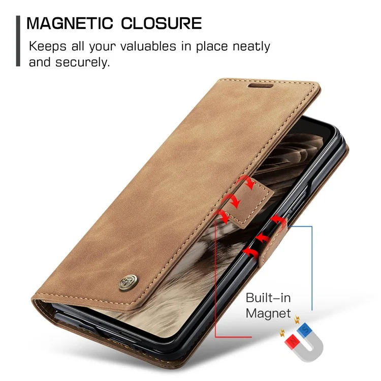 CASEME 013 Series para Google Pixel Fold Funda de Teléfono de Cartera de Cuero PU Soporte Smartphone Cubierta - Marrón