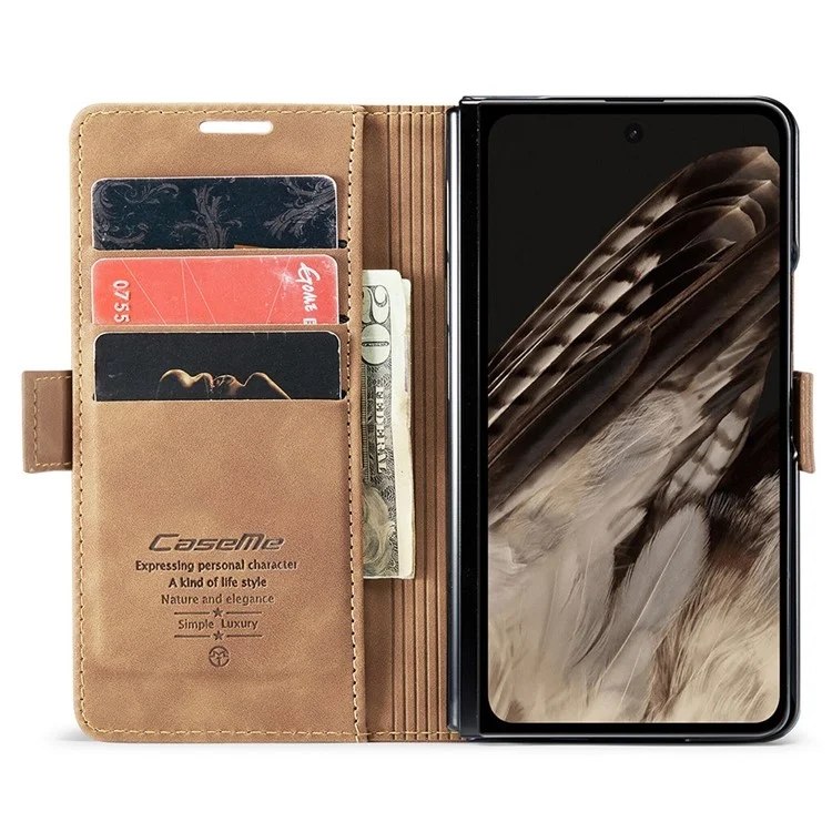 CASEME 013 Series para Google Pixel Fold Funda de Teléfono de Cartera de Cuero PU Soporte Smartphone Cubierta - Marrón