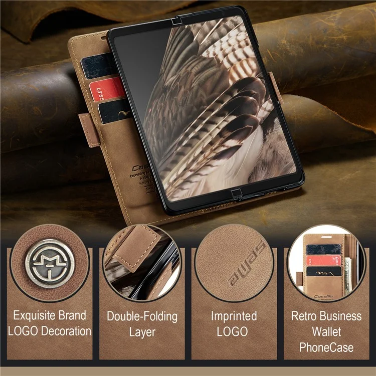 CASEME 013 Series para Google Pixel Fold Funda de Teléfono de Cartera de Cuero PU Soporte Smartphone Cubierta - Marrón