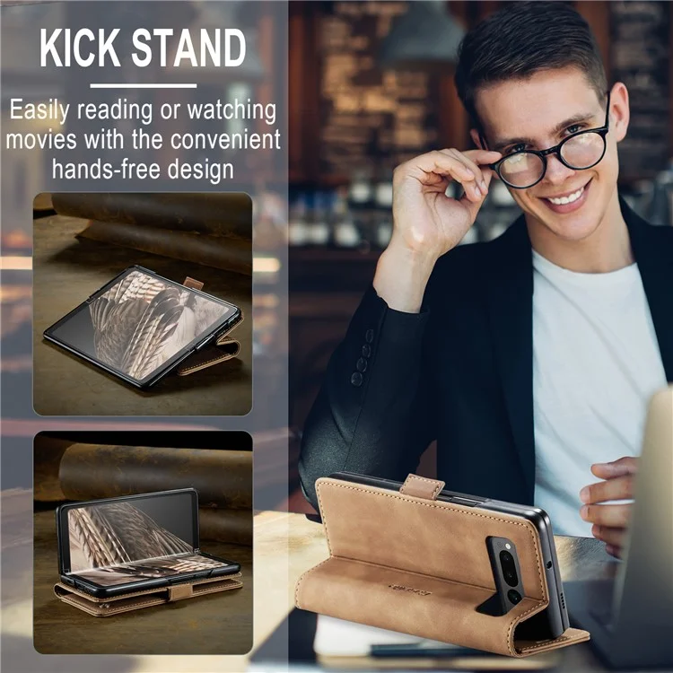 CASEME 013 Series para Google Pixel Fold Funda de Teléfono de Cartera de Cuero PU Soporte Smartphone Cubierta - Marrón