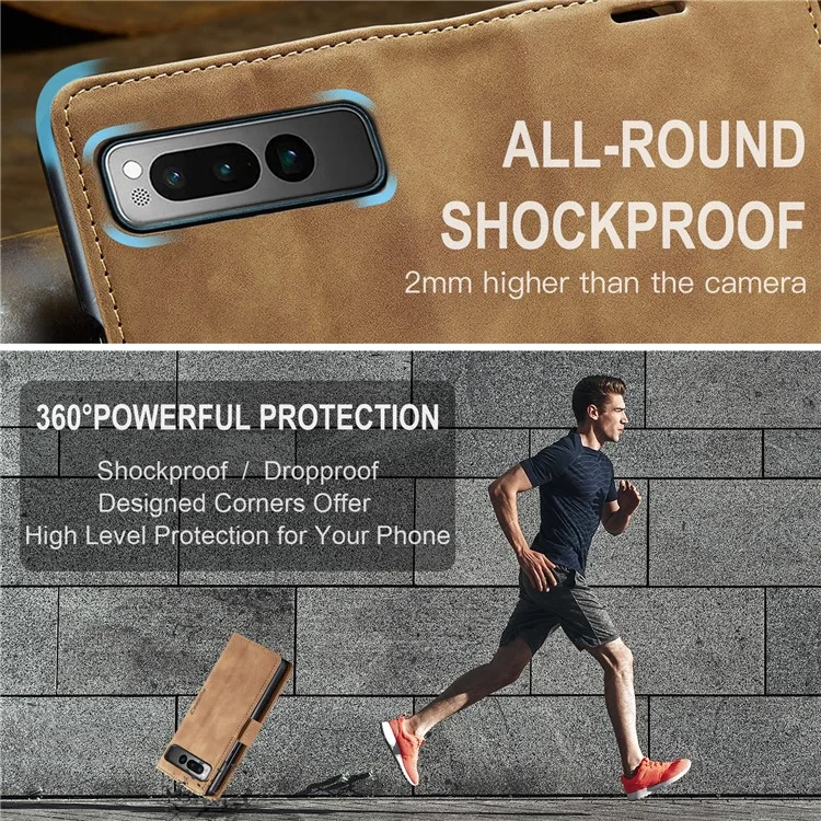 CASEME 013 Series para Google Pixel Fold Funda de Teléfono de Cartera de Cuero PU Soporte Smartphone Cubierta - Marrón
