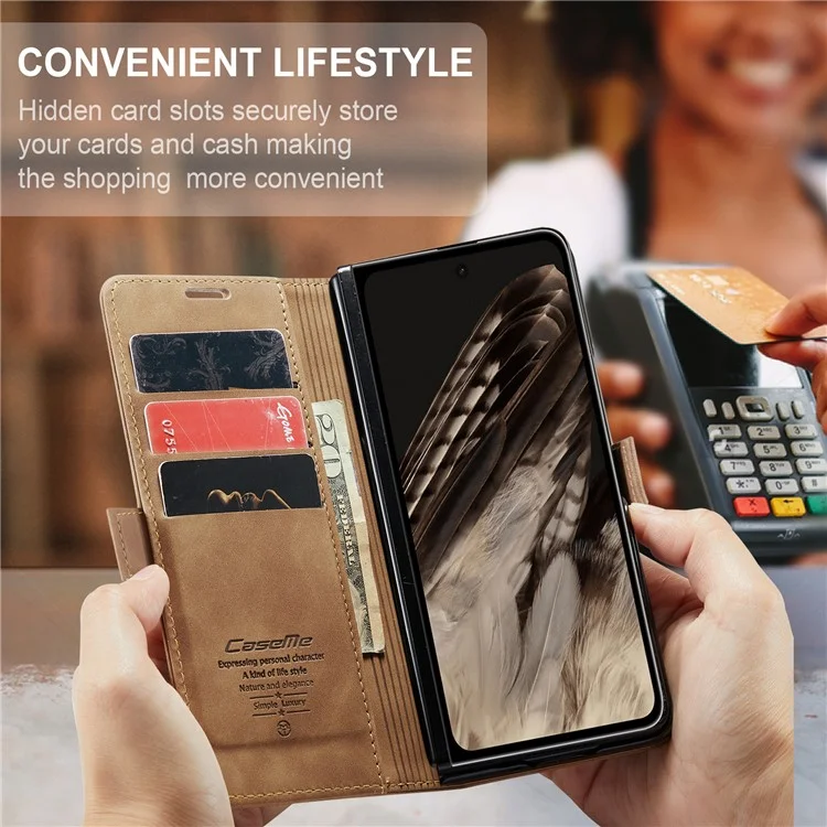 CASEME 013 Series para Google Pixel Fold Funda de Teléfono de Cartera de Cuero PU Soporte Smartphone Cubierta - Marrón