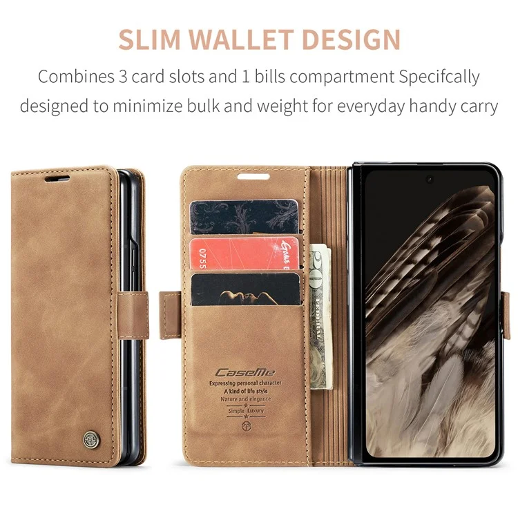 CASEME 013 Series para Google Pixel Fold Funda de Teléfono de Cartera de Cuero PU Soporte Smartphone Cubierta - Marrón