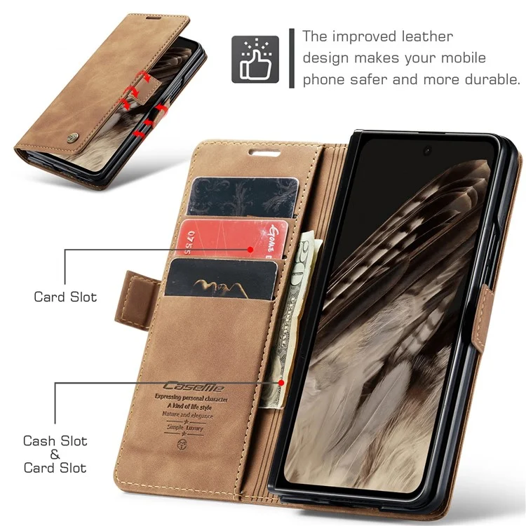 CASEME 013 Series para Google Pixel Fold Funda de Teléfono de Cartera de Cuero PU Soporte Smartphone Cubierta - Marrón