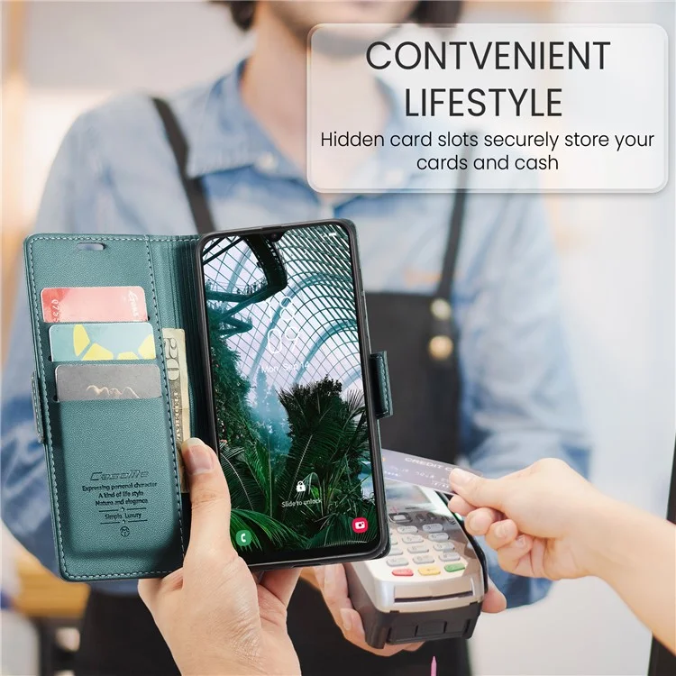CASEME 023 Série Pour Samsung Galaxy A30s / A50 / A50s Couverture du téléphone RFID Blocking Stand Wallet Étui en cuir - Vert