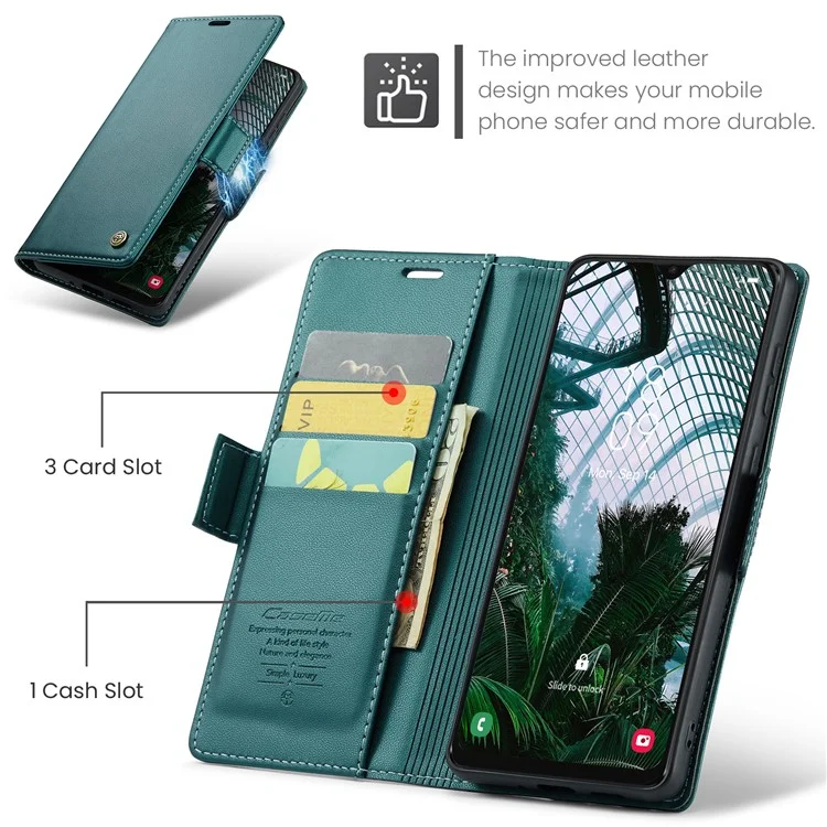 CASEME 023 Série Pour Samsung Galaxy A30s / A50 / A50s Couverture du téléphone RFID Blocking Stand Wallet Étui en cuir - Vert