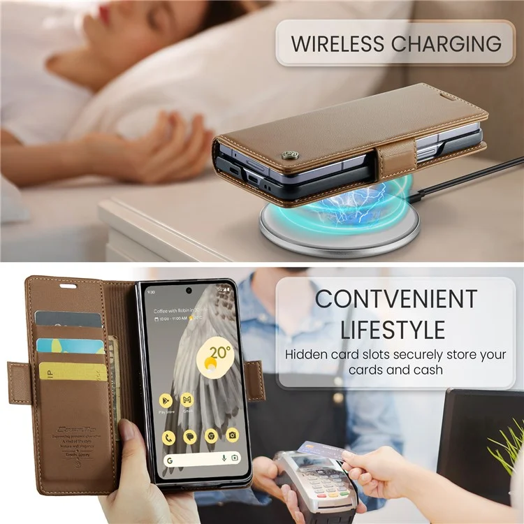 CASEME 023 Series per Google Pixel Fold Custodia Portafoglio in Pelle RFID con Supporto per Telefono Cellulare - Marrone