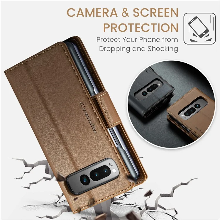 CASEME 023 Series per Google Pixel Fold Custodia Portafoglio in Pelle RFID con Supporto per Telefono Cellulare - Marrone