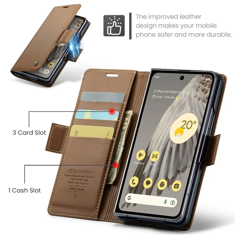 CASEME 023 Series per Google Pixel Fold Custodia Portafoglio in Pelle RFID con Supporto per Telefono Cellulare - Marrone