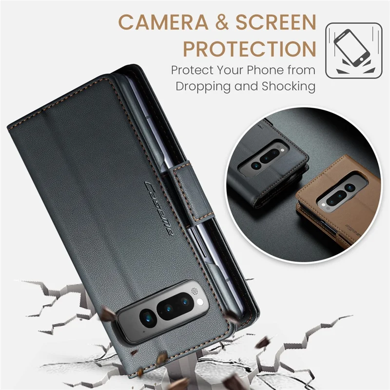 For Google Pixel Fold Leather Case CASEME 023 RFID Blocking 3 Card Slot Mobile Cover - Black