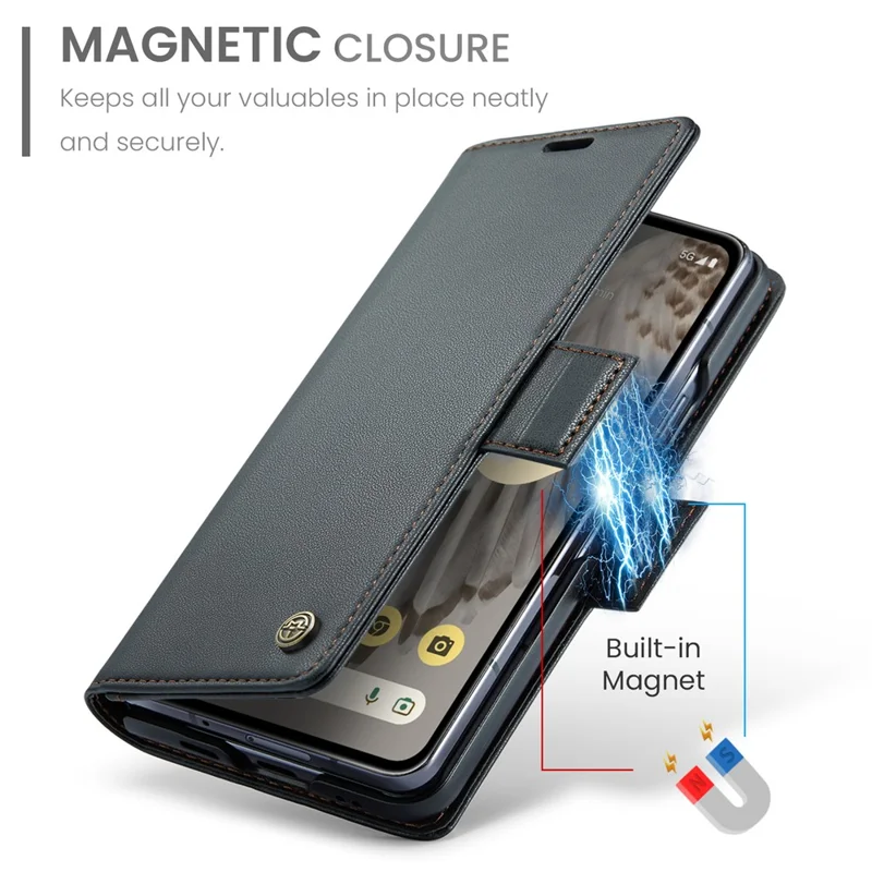 For Google Pixel Fold Leather Case CASEME 023 RFID Blocking 3 Card Slot Mobile Cover - Black