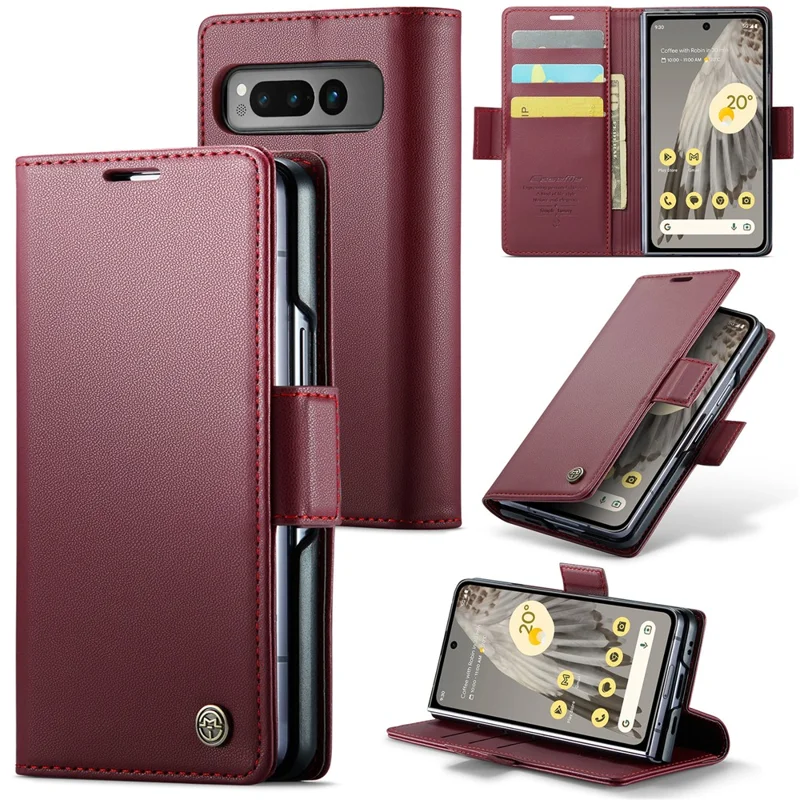 For Google Pixel Fold Leather Case CASEME 023 RFID Blocking 3 Card Slot Mobile Cover - Red
