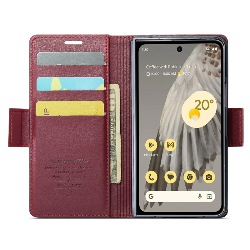 For Google Pixel Fold Leather Case CASEME 023 RFID Blocking 3 Card Slot Mobile Cover - Red