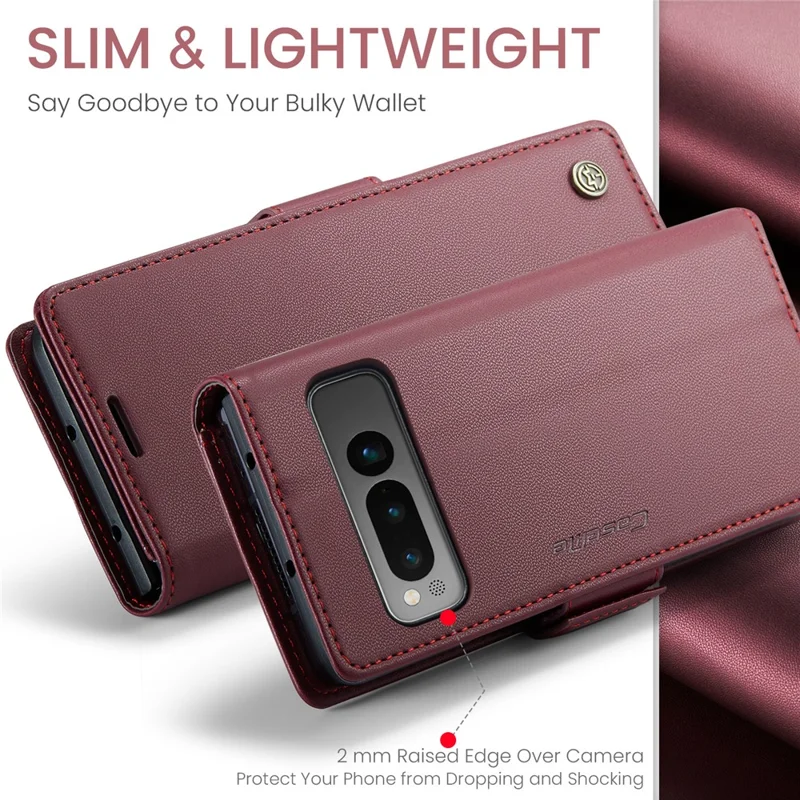 For Google Pixel Fold Leather Case CASEME 023 RFID Blocking 3 Card Slot Mobile Cover - Red